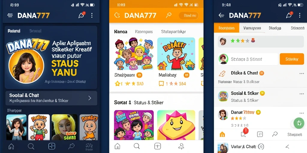 Antarmuka aplikasi DANA777 dengan berbagai pilihan stiker yang menarik.