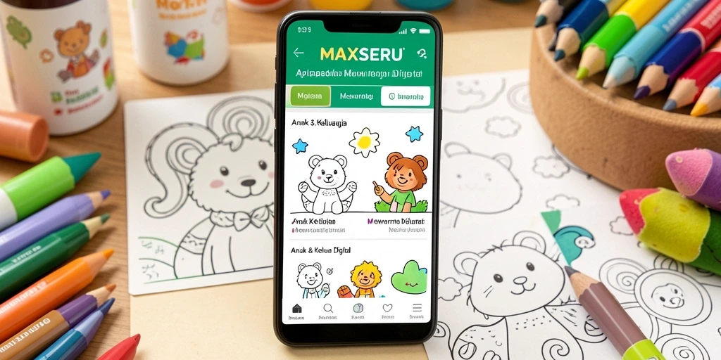 Tampilan antarmuka MAXSERU yang interaktif dan penuh warna.