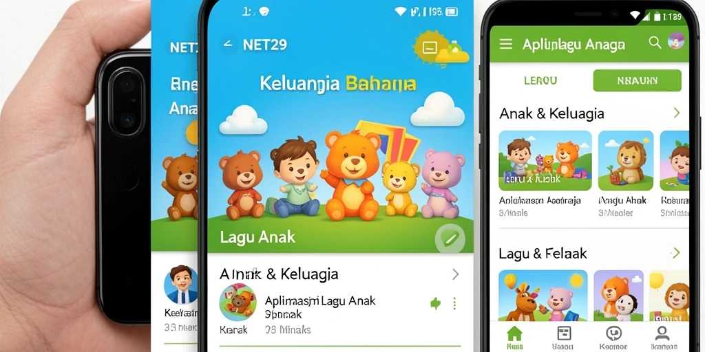 Tampilan antarmuka NET29 dengan lagu-lagu anak yang ceria.